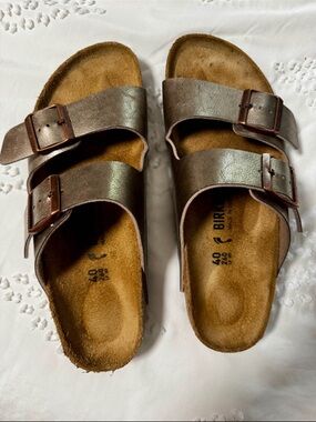 Birkenstock Arizona Two-Strap Sandals in Metallic Brown